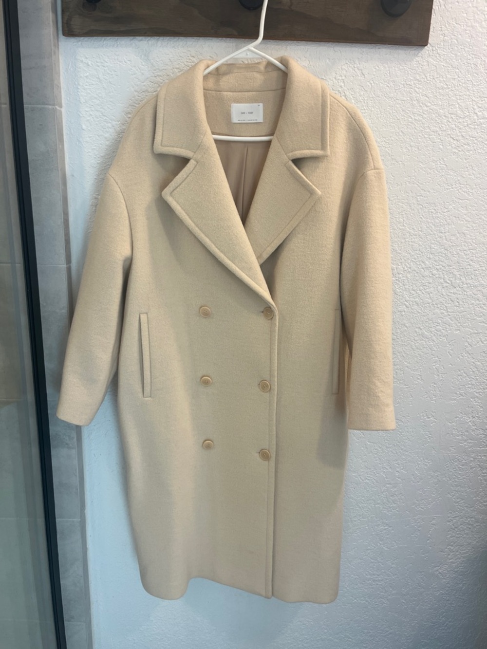 Oak+Fort Cream Double-Breasted Wool Coat